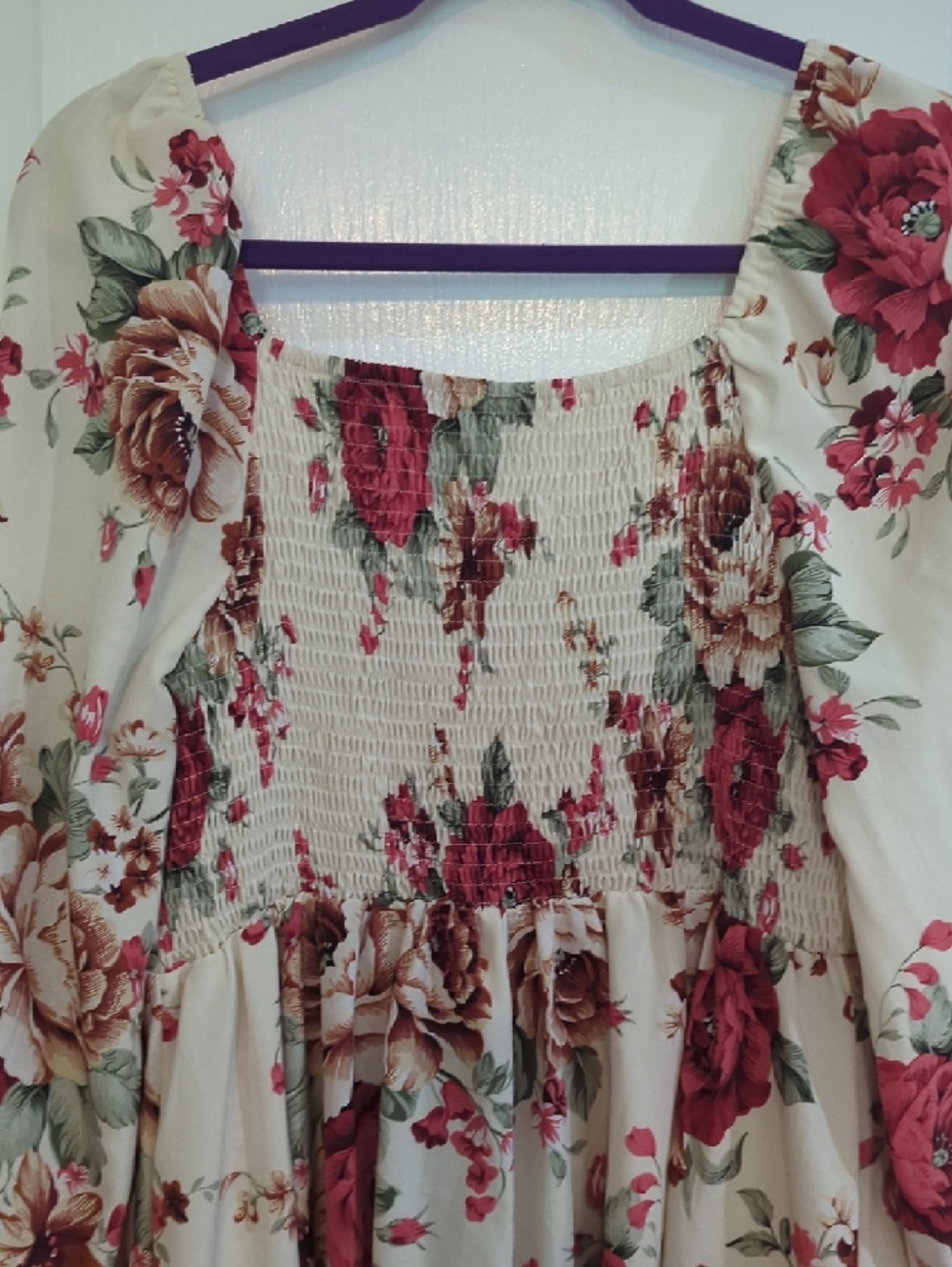 Floral Ivory and Rose Long-Sleeve Fit & Flare Dress - Picture 9 of 13